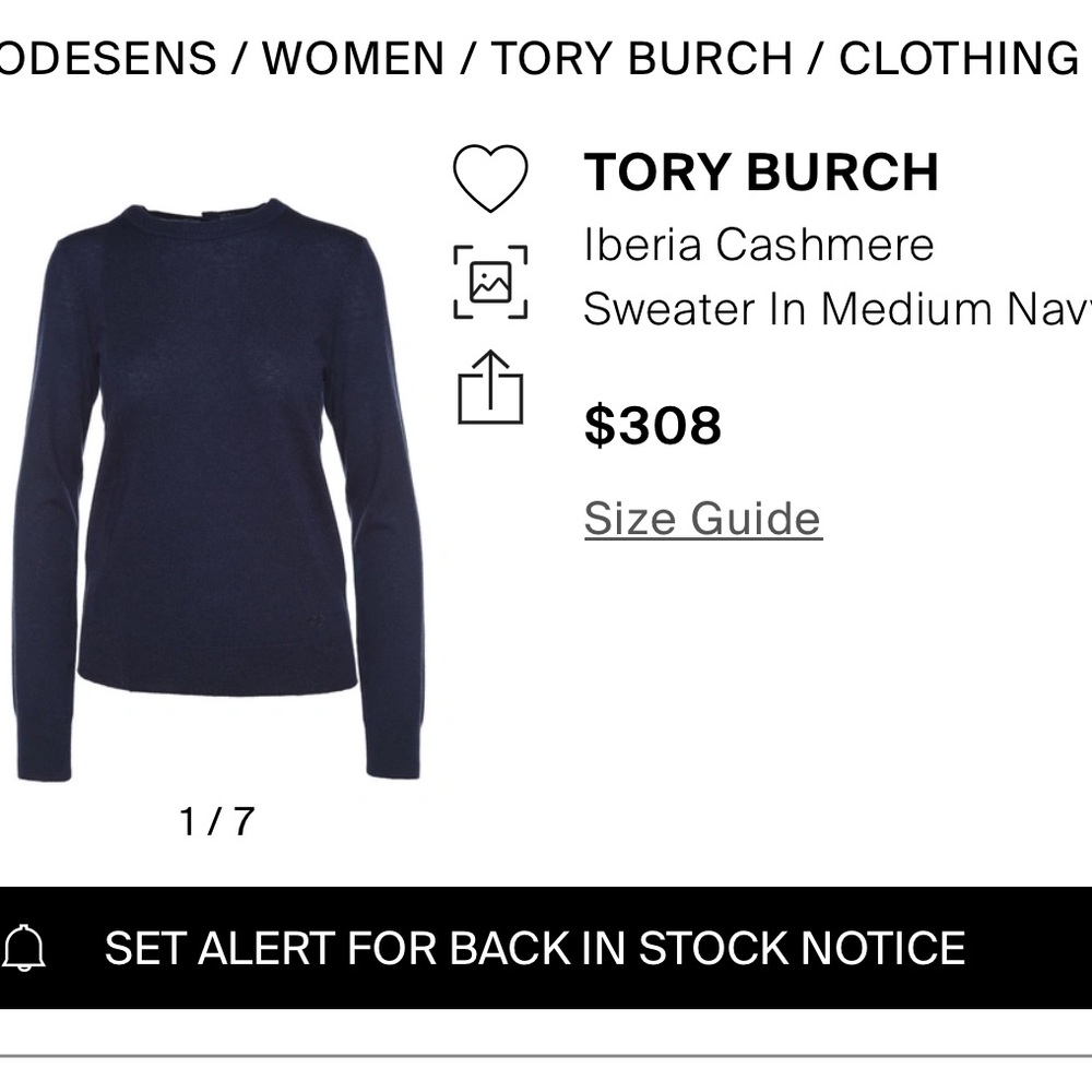 Tory Burch Cashmere Sweater Navy Blue